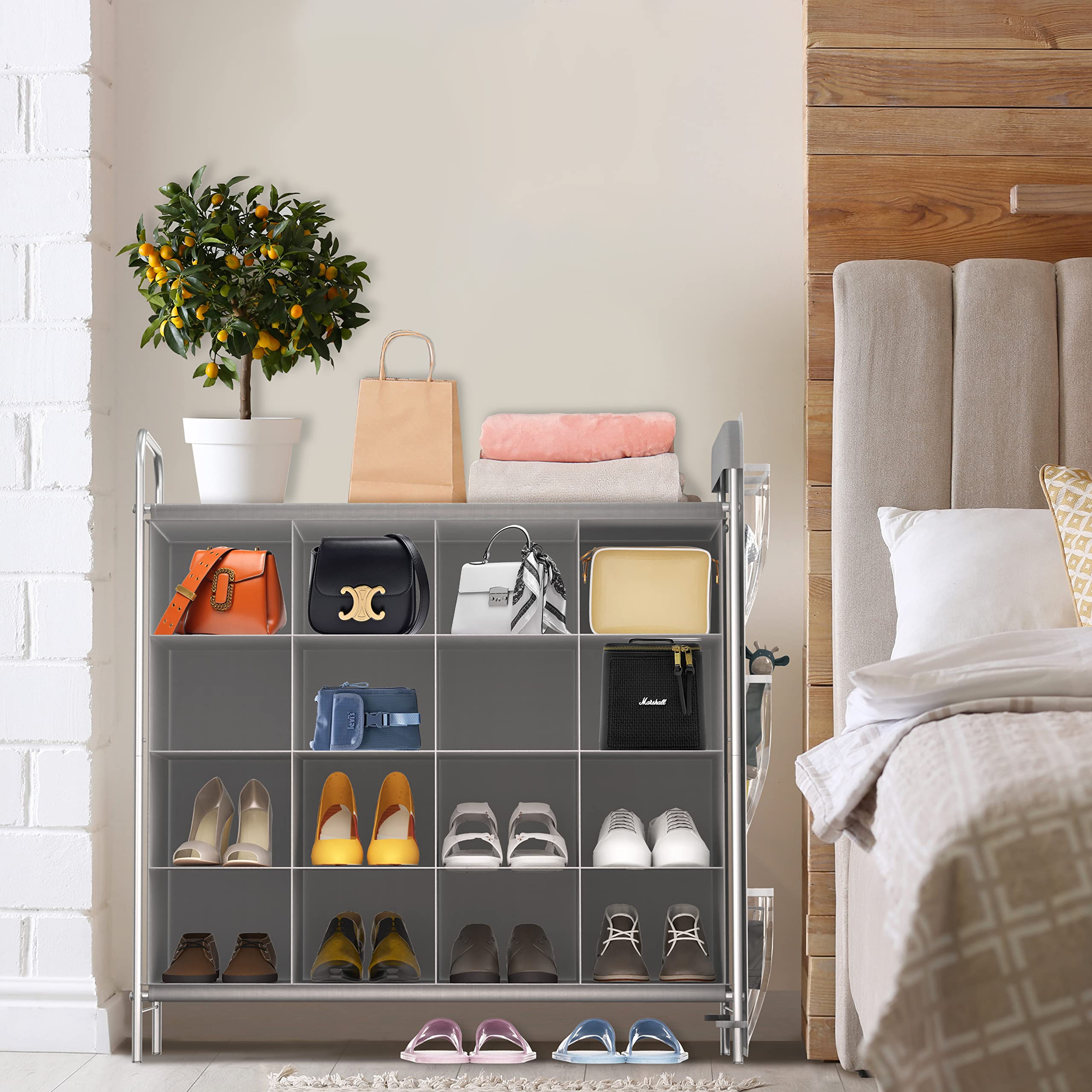 Simple Houseware side clear pockets with slippers for quick-access convenience