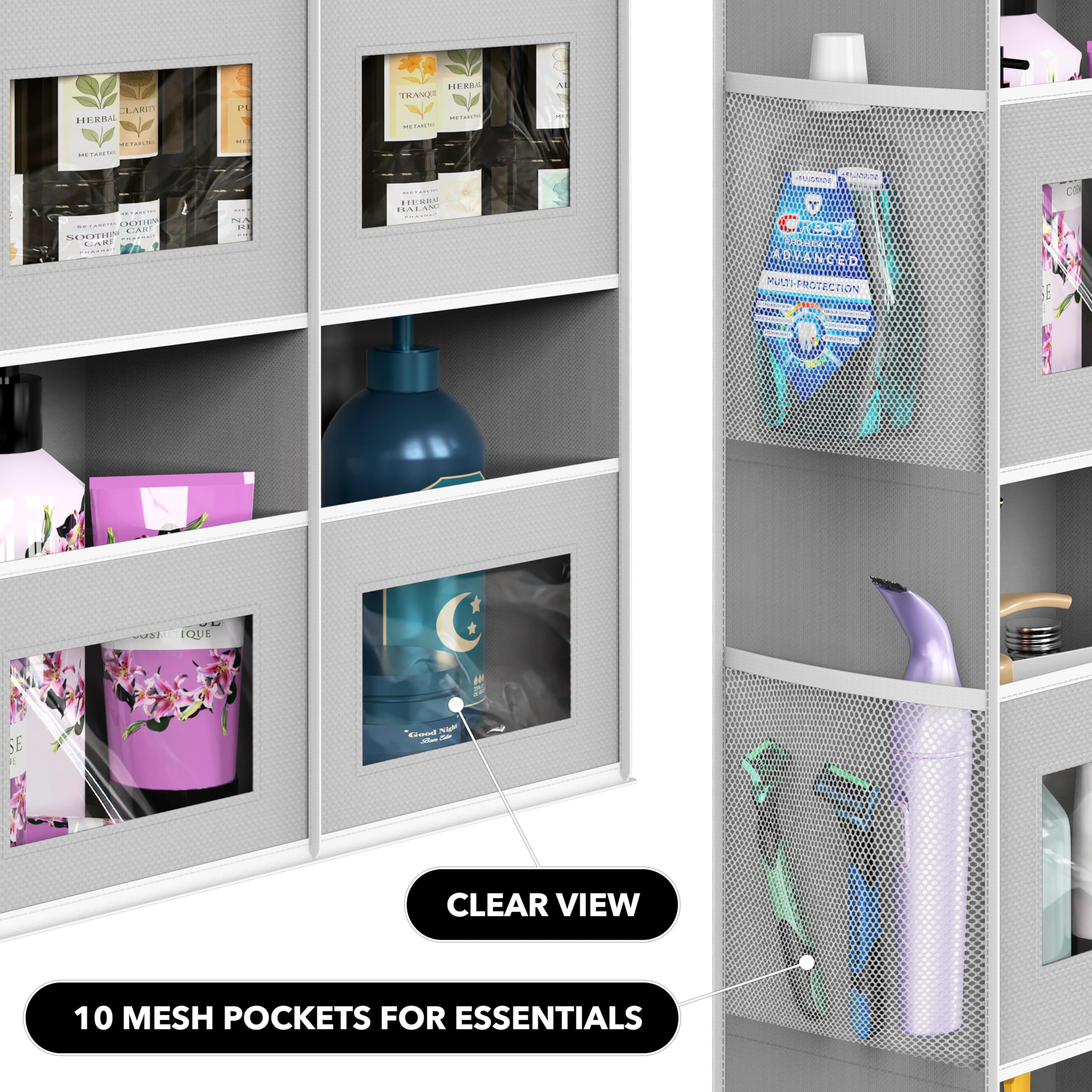 Simple Houseware mesh side pockets holding small essentials neatly