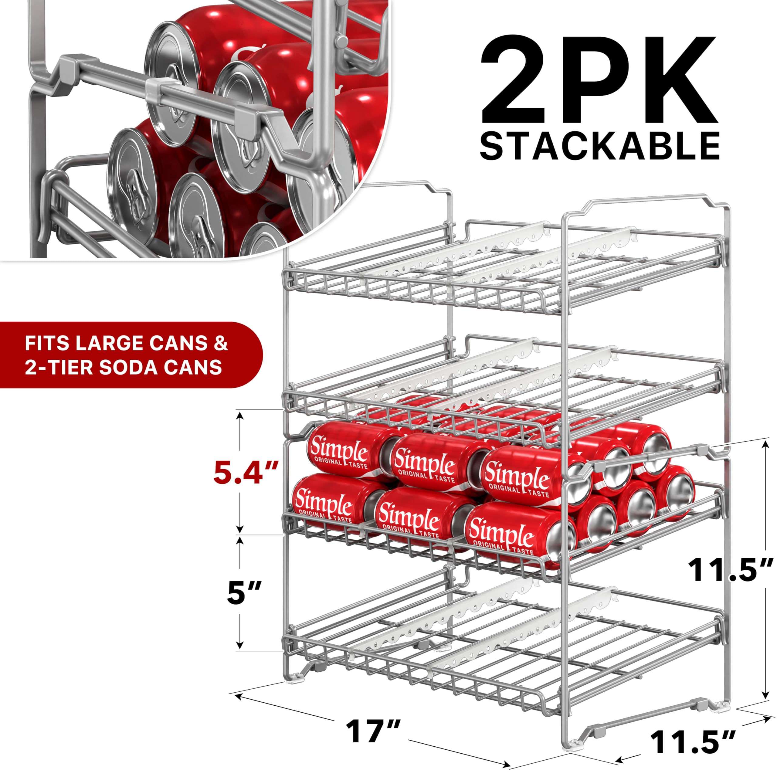 Simple Houseware side view highlighting rolling tracks for easy first-in-first-out access