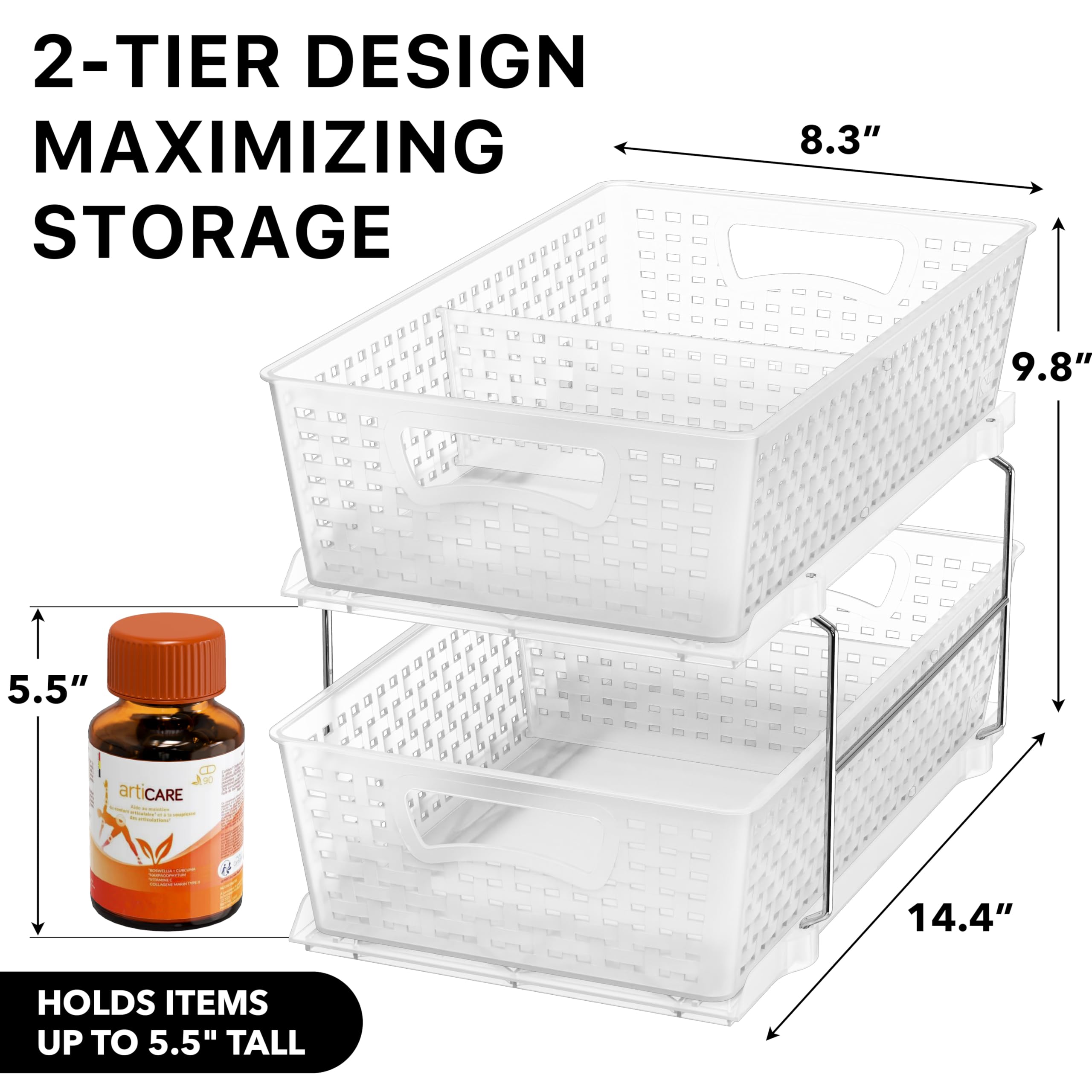 Simple Houseware side profile illustrating sliding drawer action for effortless access