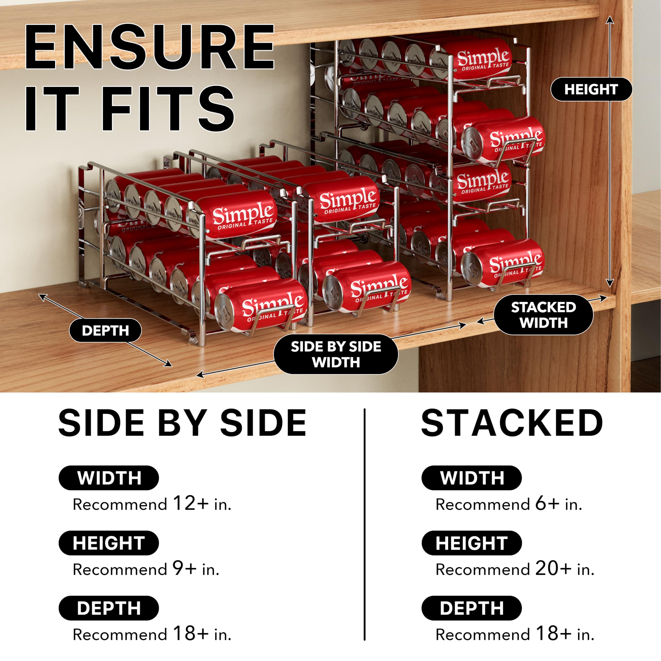 Simple Houseware side profile showing two stacked units inside a refrigerator for vertical space saving