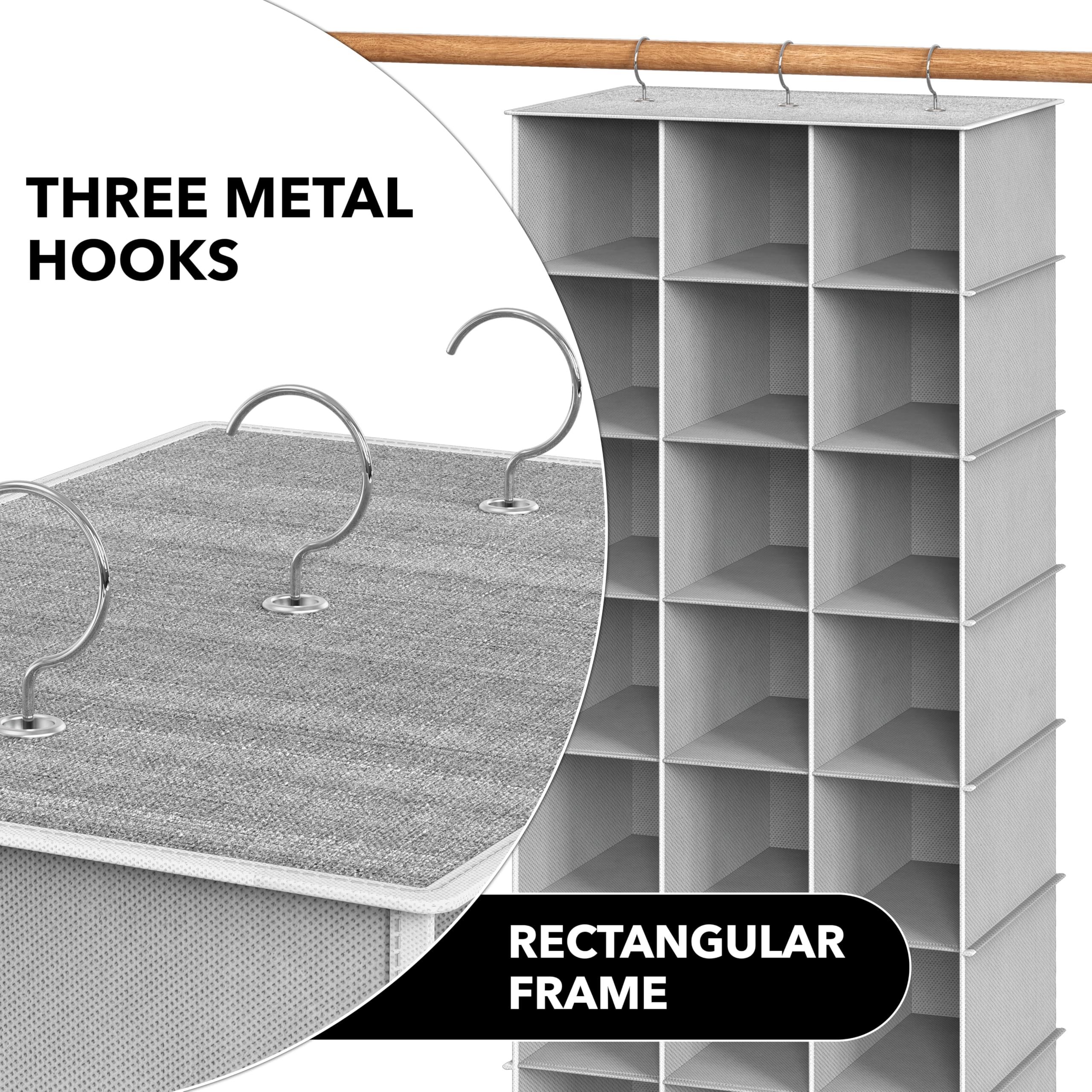Simple Houseware next to a hanger showing height and slim closet fit benefit
