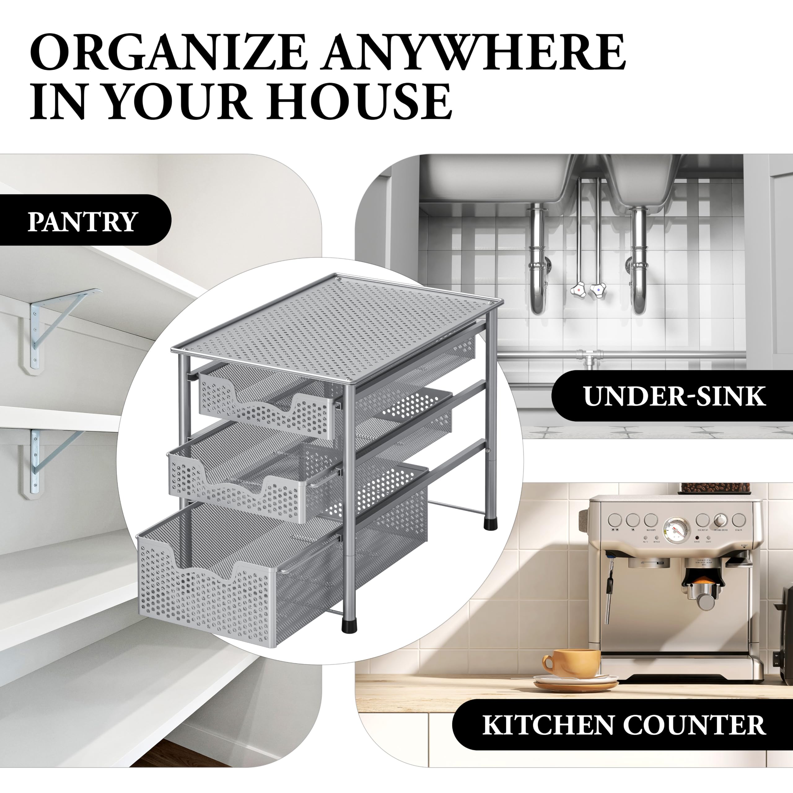 Simple Houseware next to hand for scale showing compact footprint and clear sizing benefit