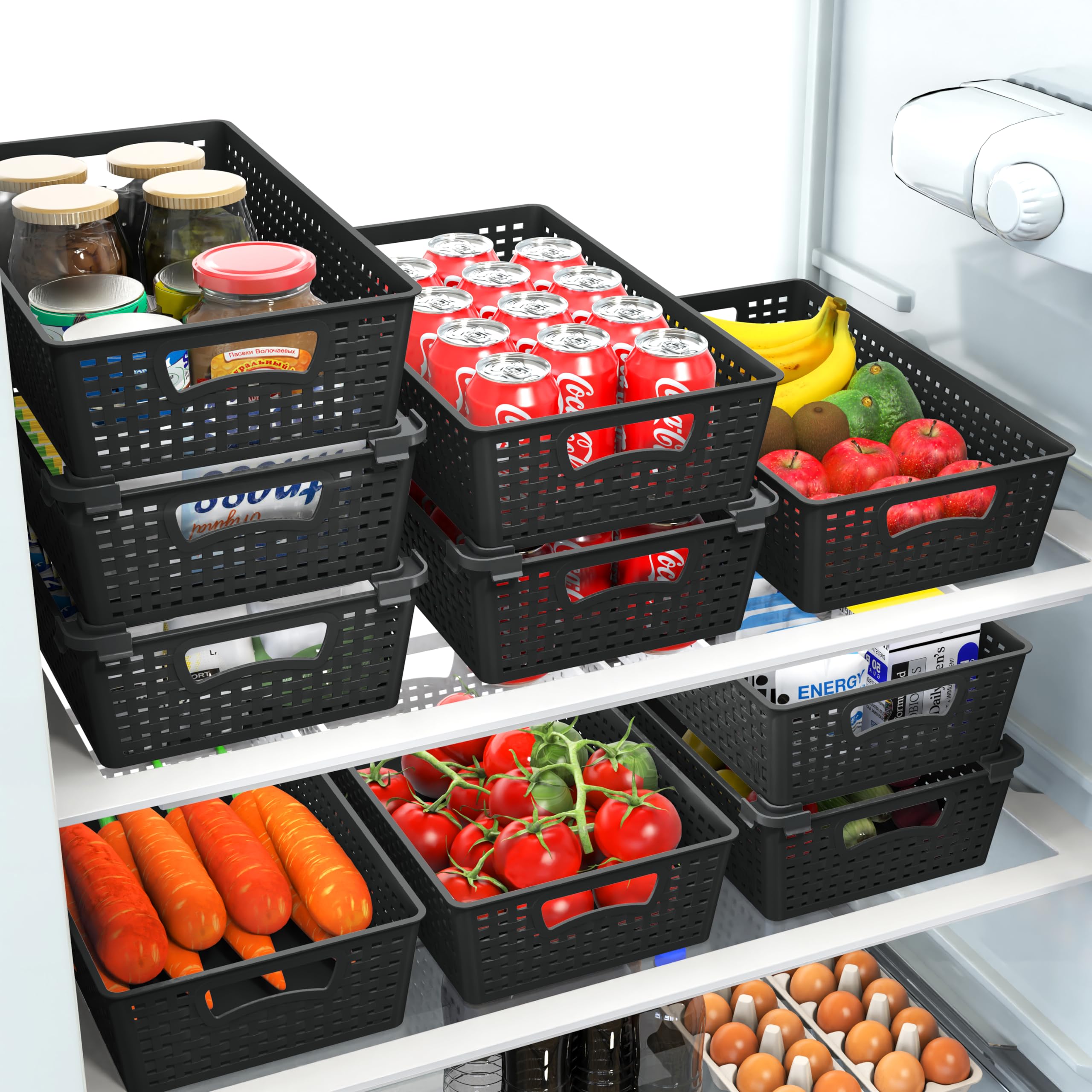Simple Houseware stacked baskets on pantry shelf to save vertical space