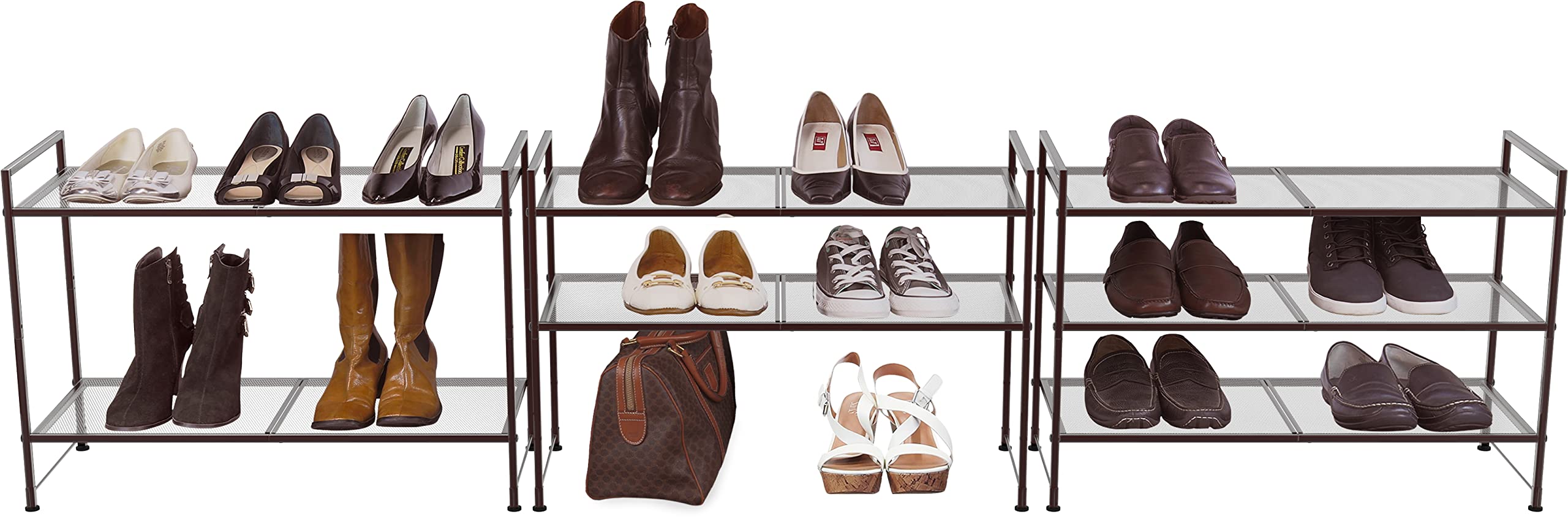 Simple Houseware stacked units inside closet showing expandable vertical storage