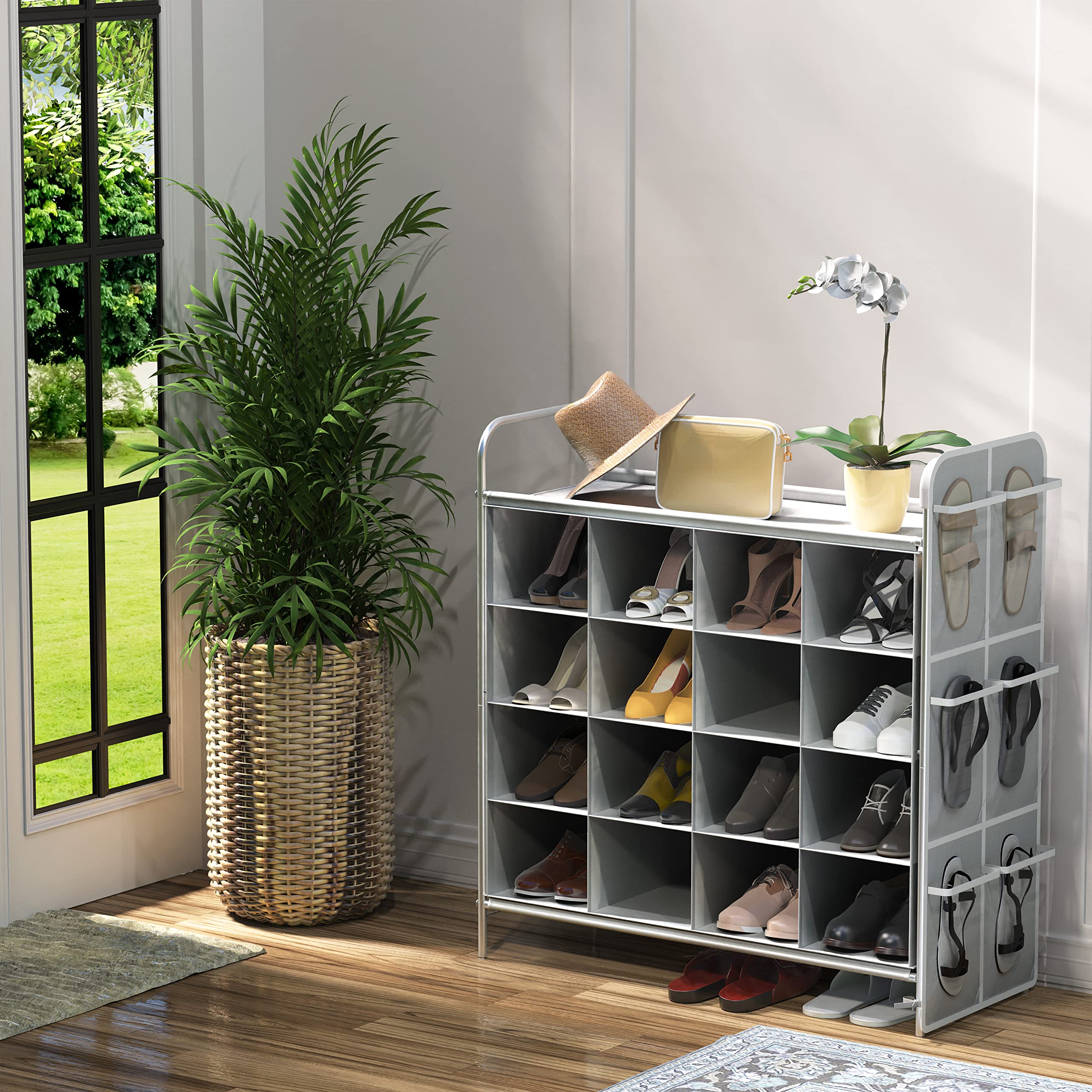 Simple Houseware top shelf holding a handbag and keys demonstrating extra storage