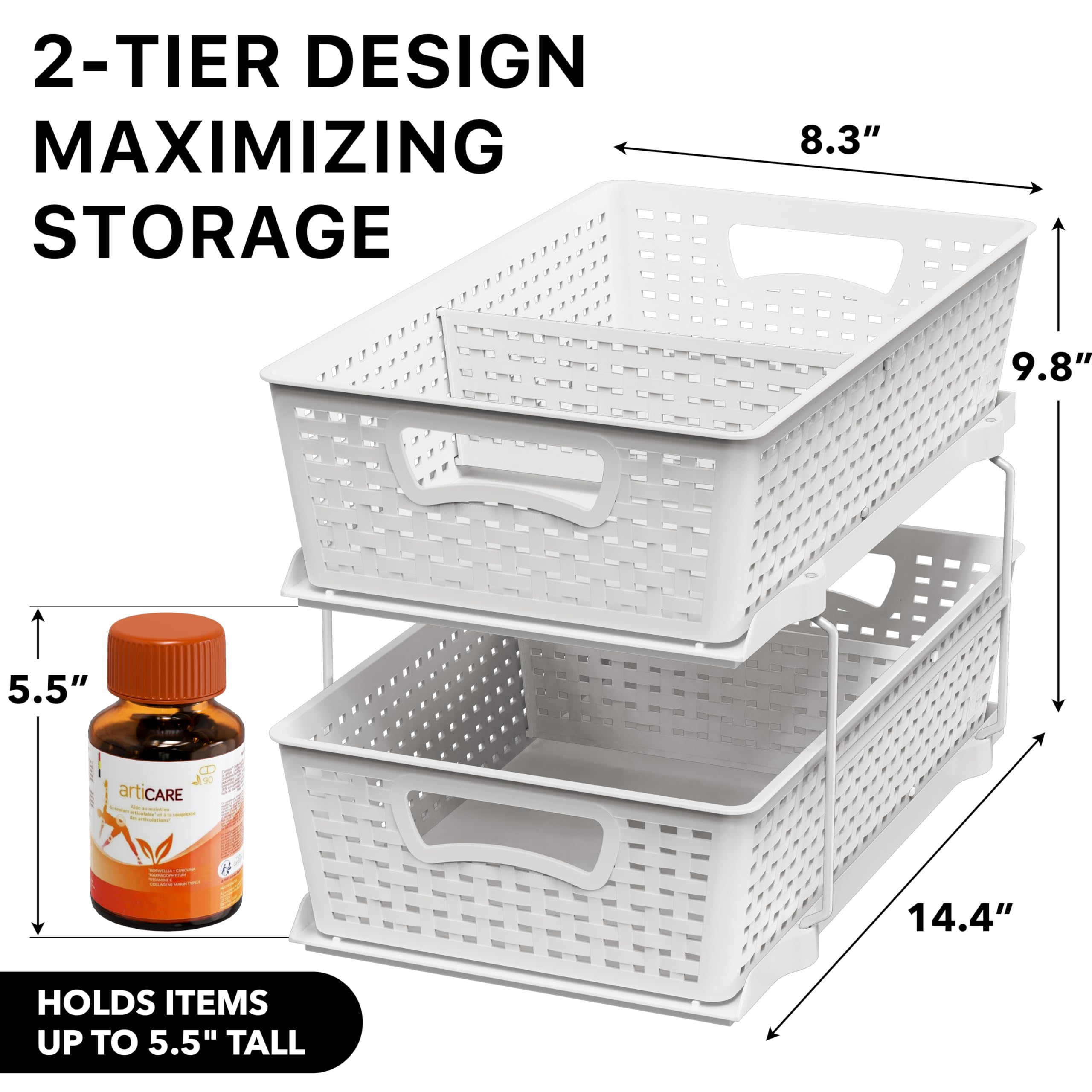 Simple Houseware top tier close-up showing roomy basket and easy-access benefit