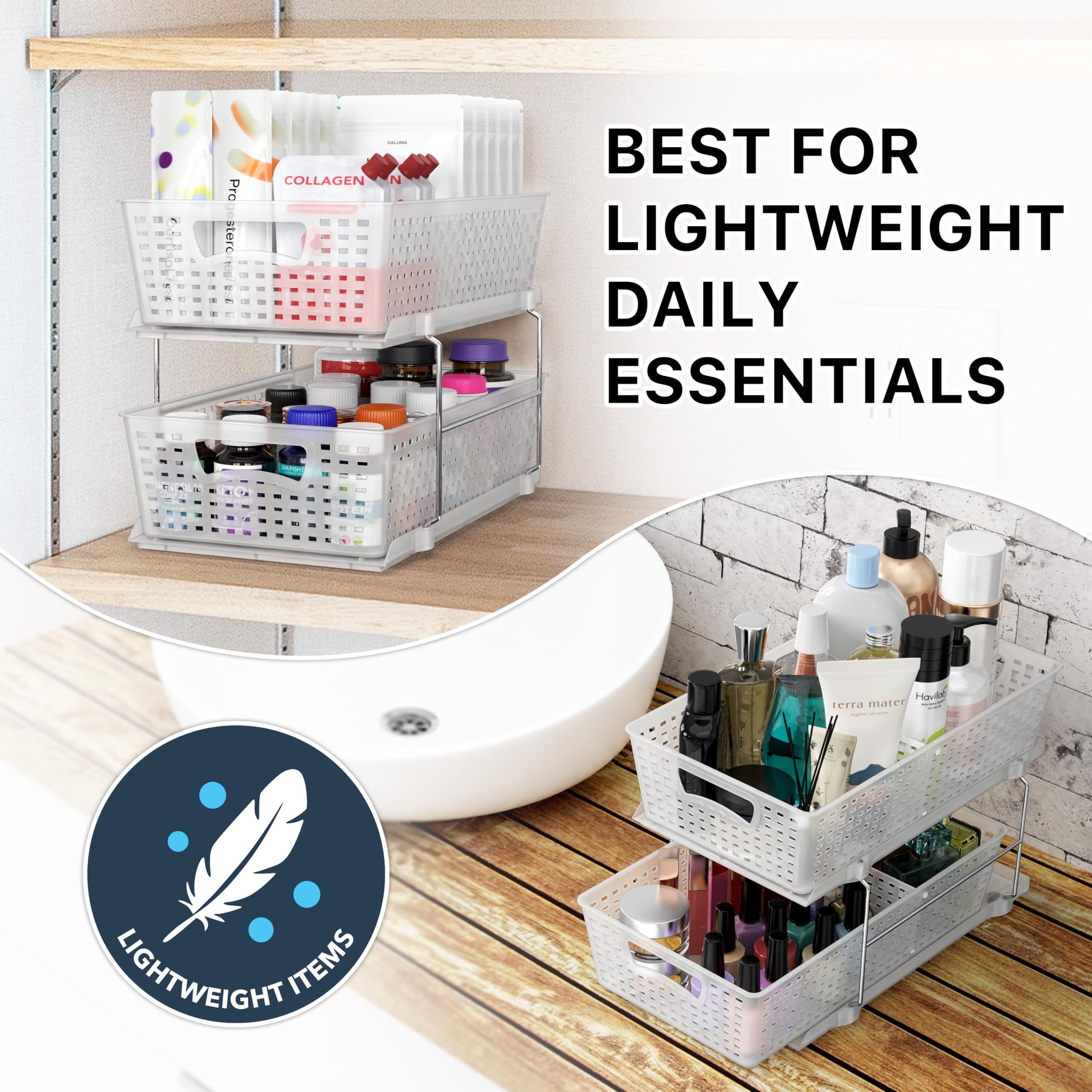Simple Houseware top view of transparent baskets allowing quick visual inventory