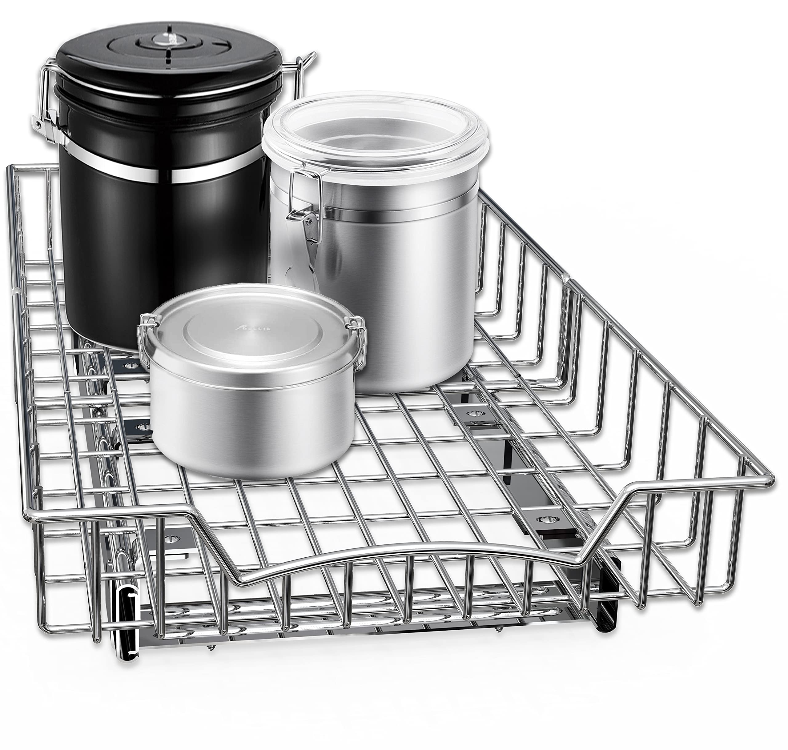 Simple Houseware chrome wire basket detail showing durable construction benefit
