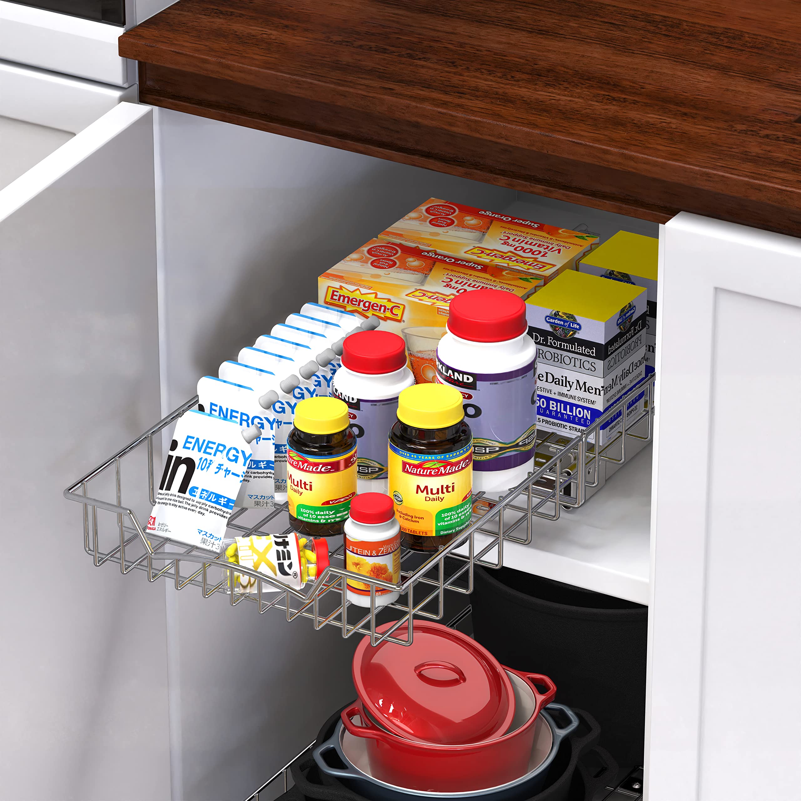 Simple Houseware organizing pantry with cans showing improved visibility benefit