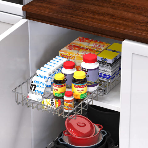 Simple Houseware organizing pantry with cans showing improved visibility benefit