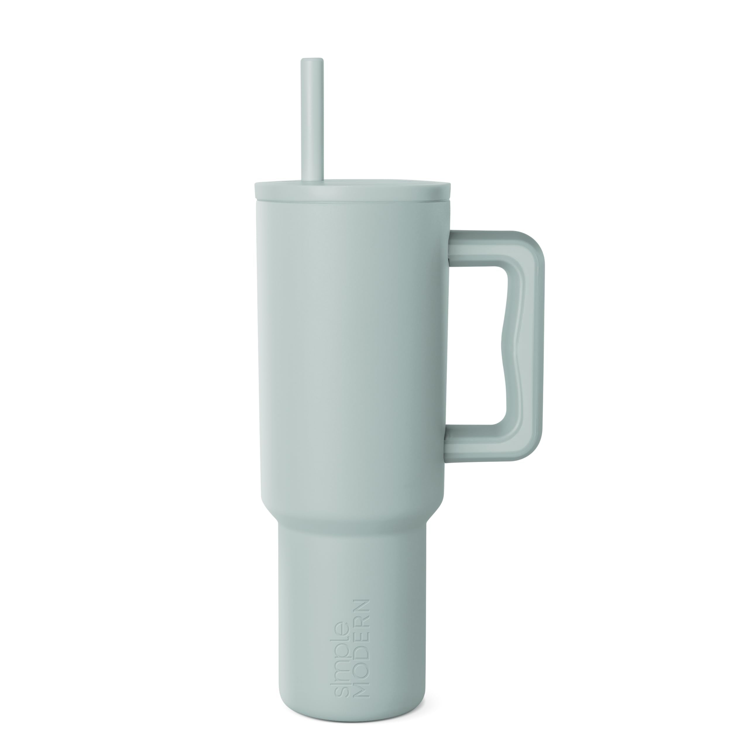 Simple Modern 40oz green tumbler front view showing sleek finish and handle benefit