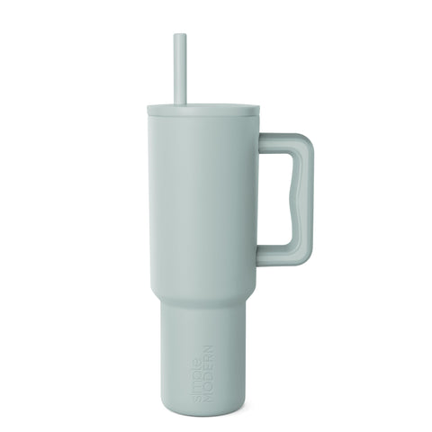 Simple Modern 40oz green tumbler front view showing sleek finish and handle benefit