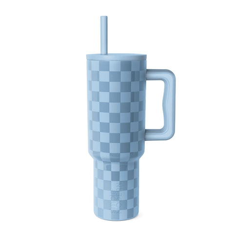 Simple Modern checkered front view showing full 40oz tumbler and handle benefit
