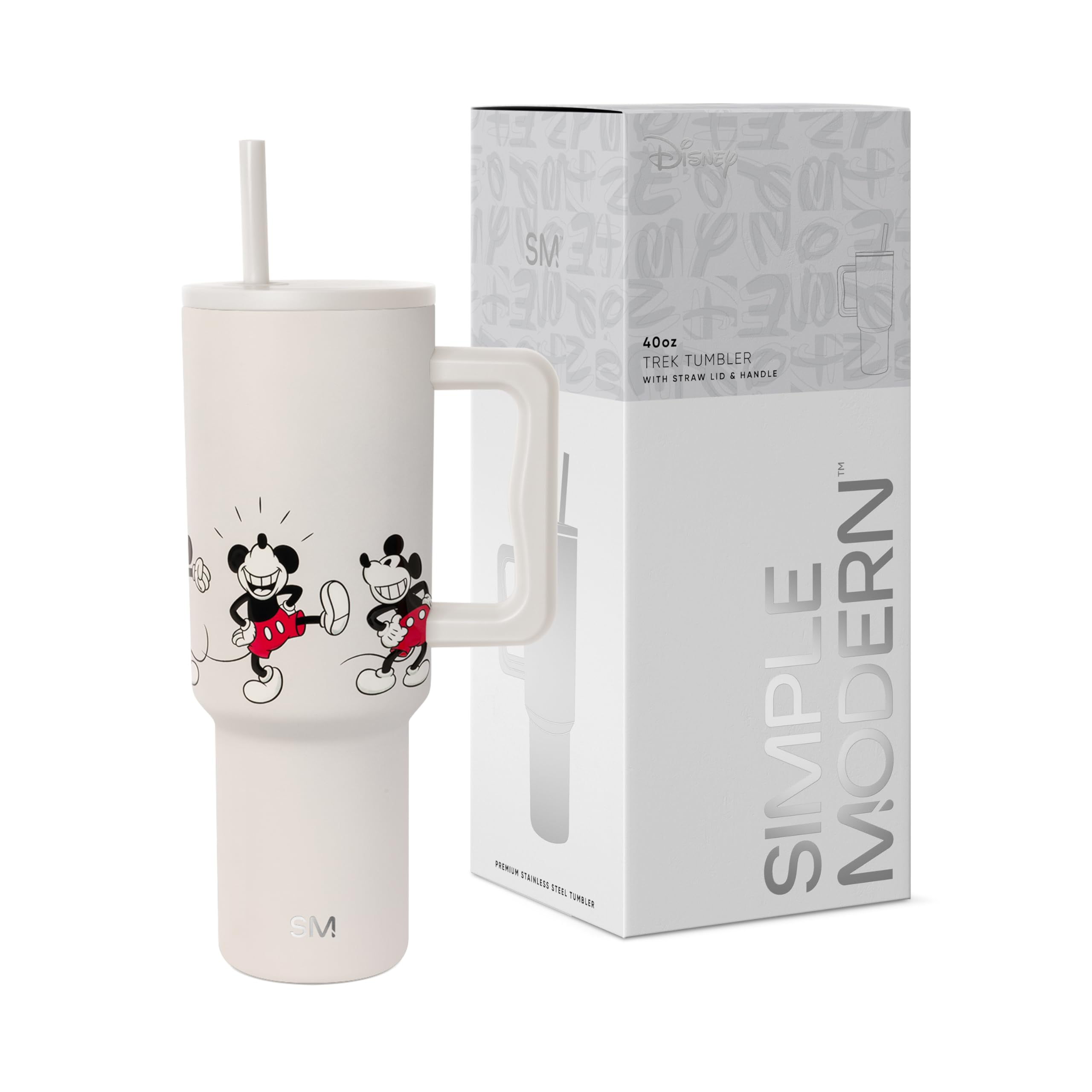 Simple Modern front view showing Mickey Mouse design and 40oz capacity benefit durable style