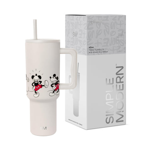 Simple Modern front view showing Mickey Mouse design and 40oz capacity benefit durable style