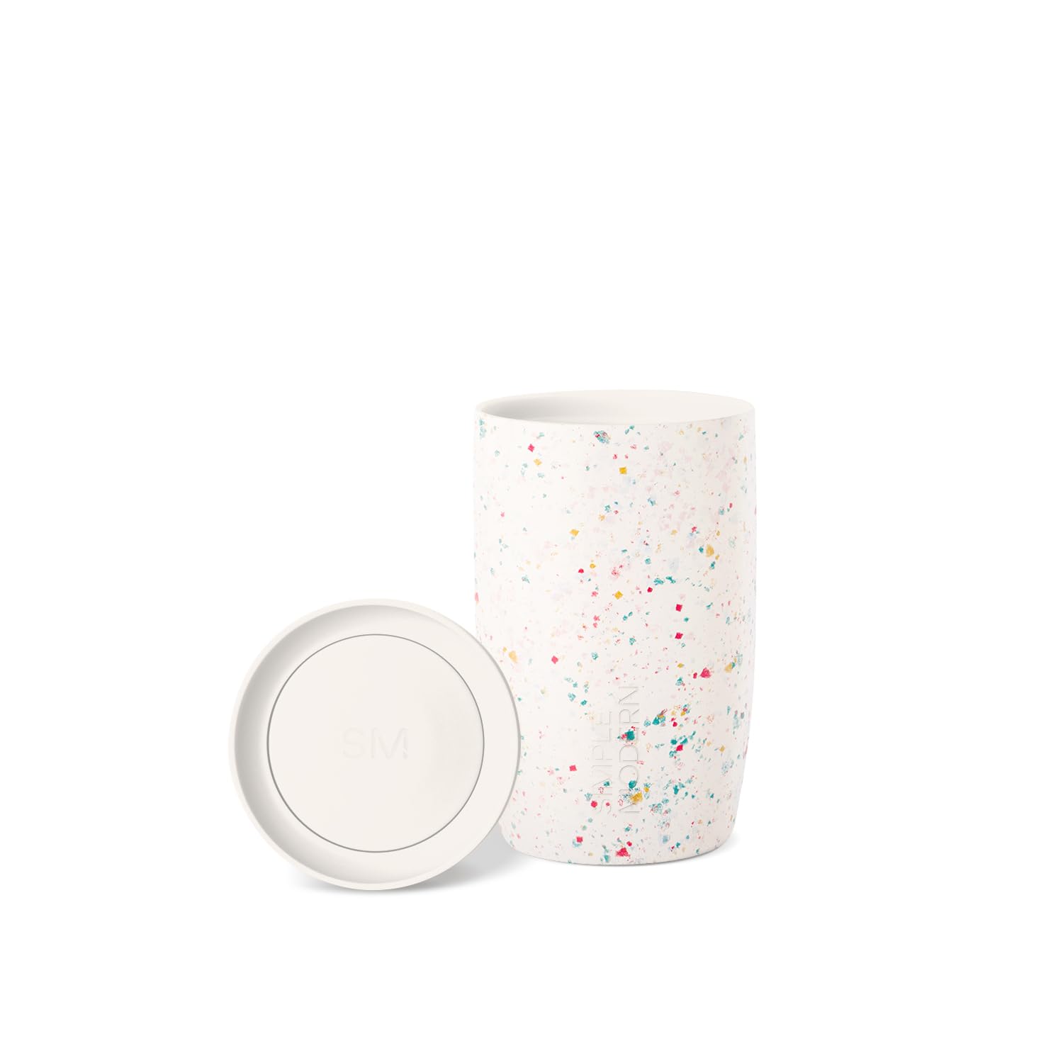 Simple Modern front view of terrazzo mug showing sleek shape and portability