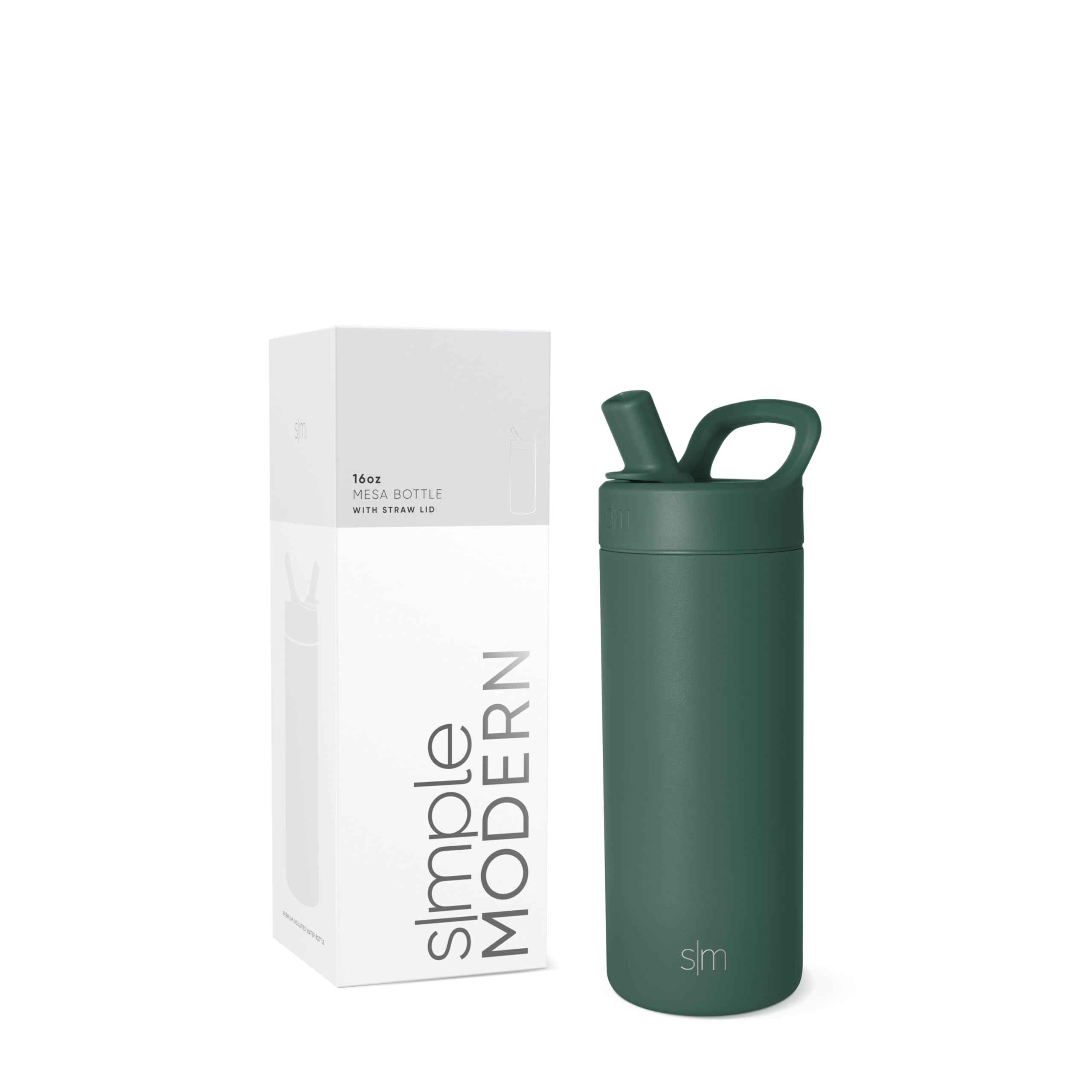 Simple Modern front view of green 16oz bottle showing slim profile and portability
