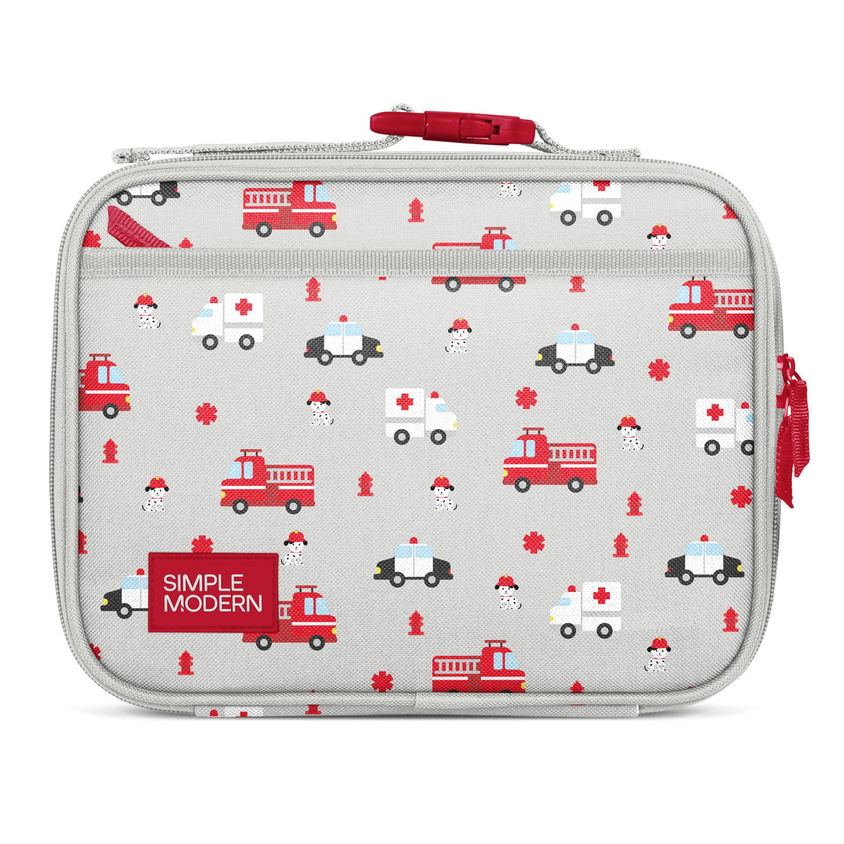 Simple Modern Hadley front view showing fire truck print and compact carry benefit