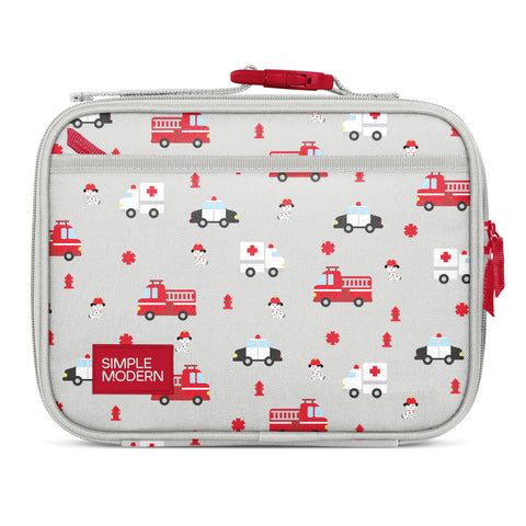 Simple Modern Hadley front view showing fire truck print and compact carry benefit