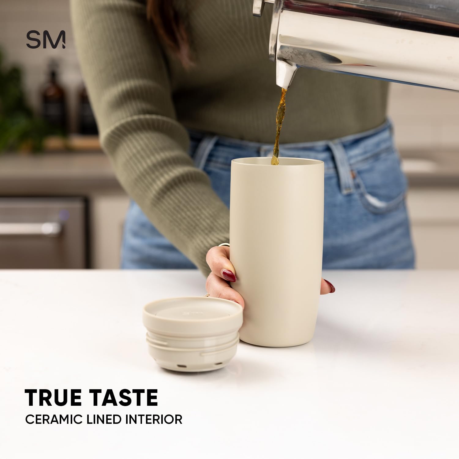 Simple Modern mug in car cupholder illustrating commute-ready stability
