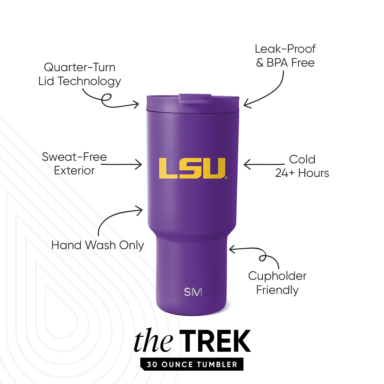 Simple Modern LSU flip lid detail demonstrating secure flip mechanism for spill reduction