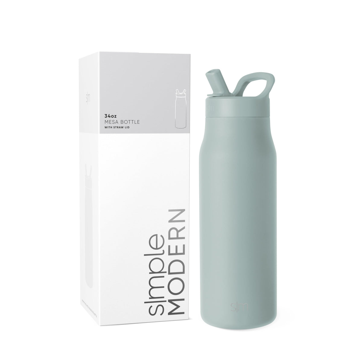 Simple Modern front view of 34oz green bottle showing sleek shape and easy grab