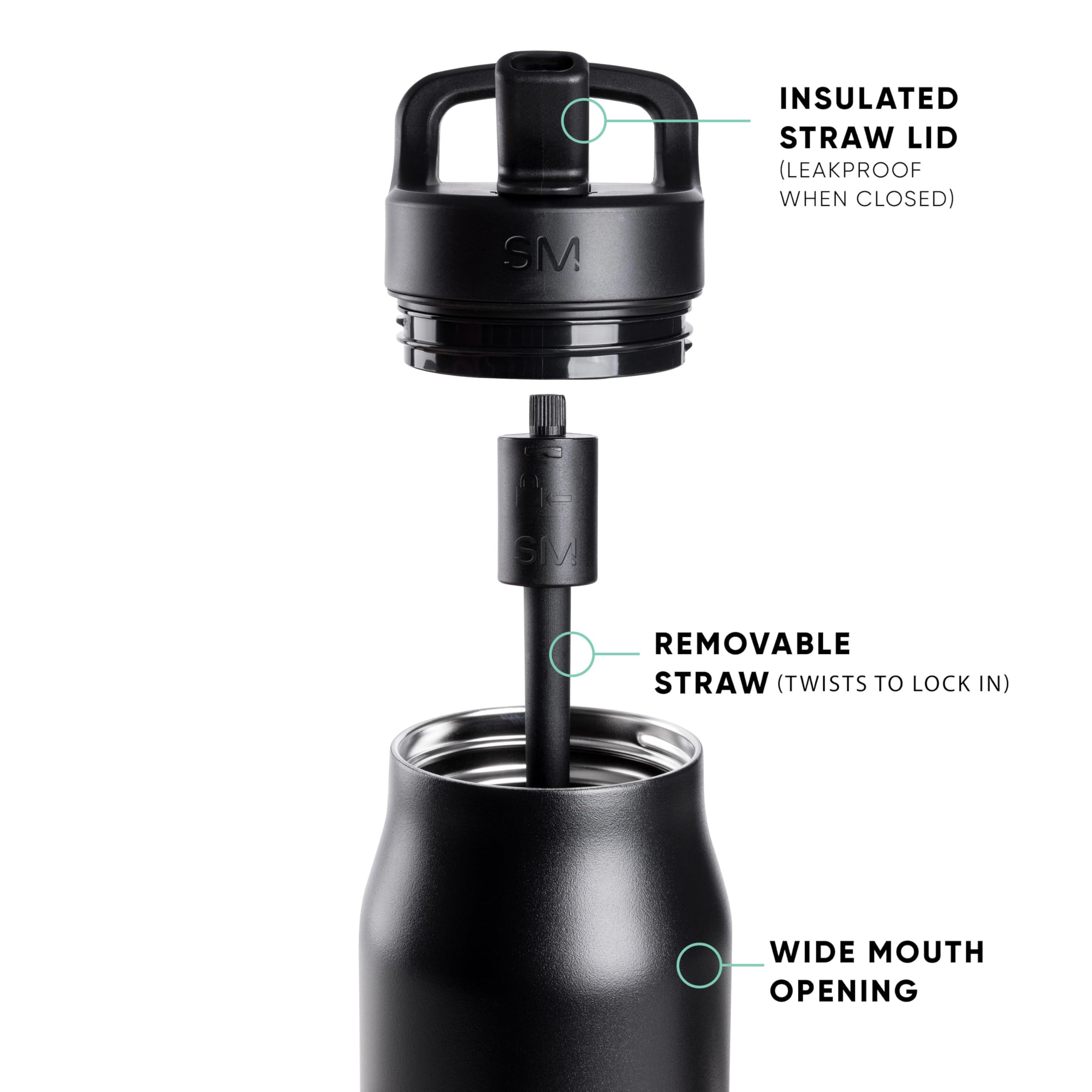 Simple Modern close-up of the straw lid nozzle highlighting leak-proof closure benefit