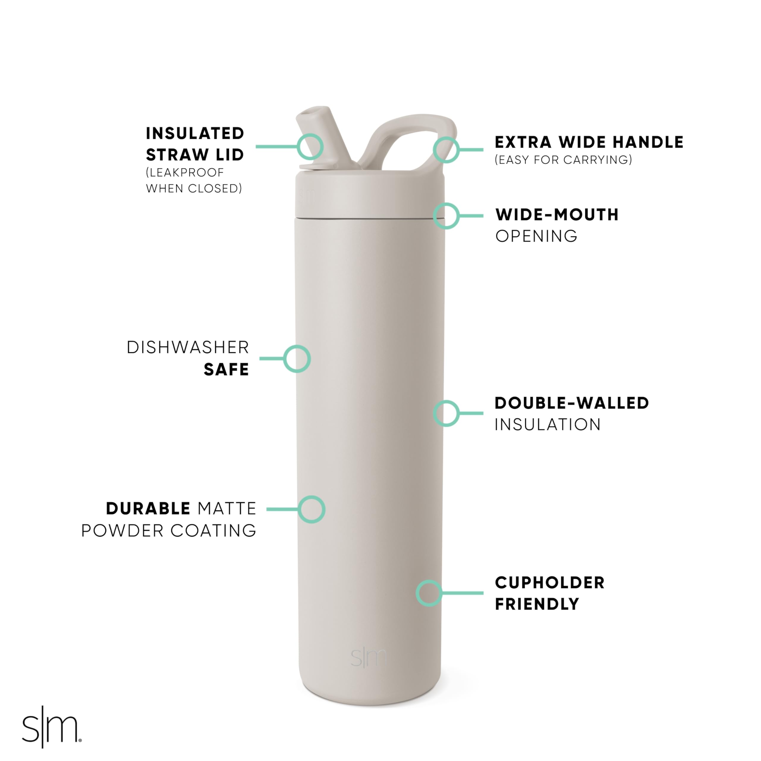 Simple Modern Mesa insulation cross-section illustrating vacuum double-wall keeping drinks cold