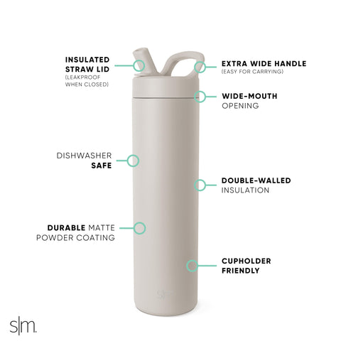 Simple Modern Mesa insulation cross-section illustrating vacuum double-wall keeping drinks cold