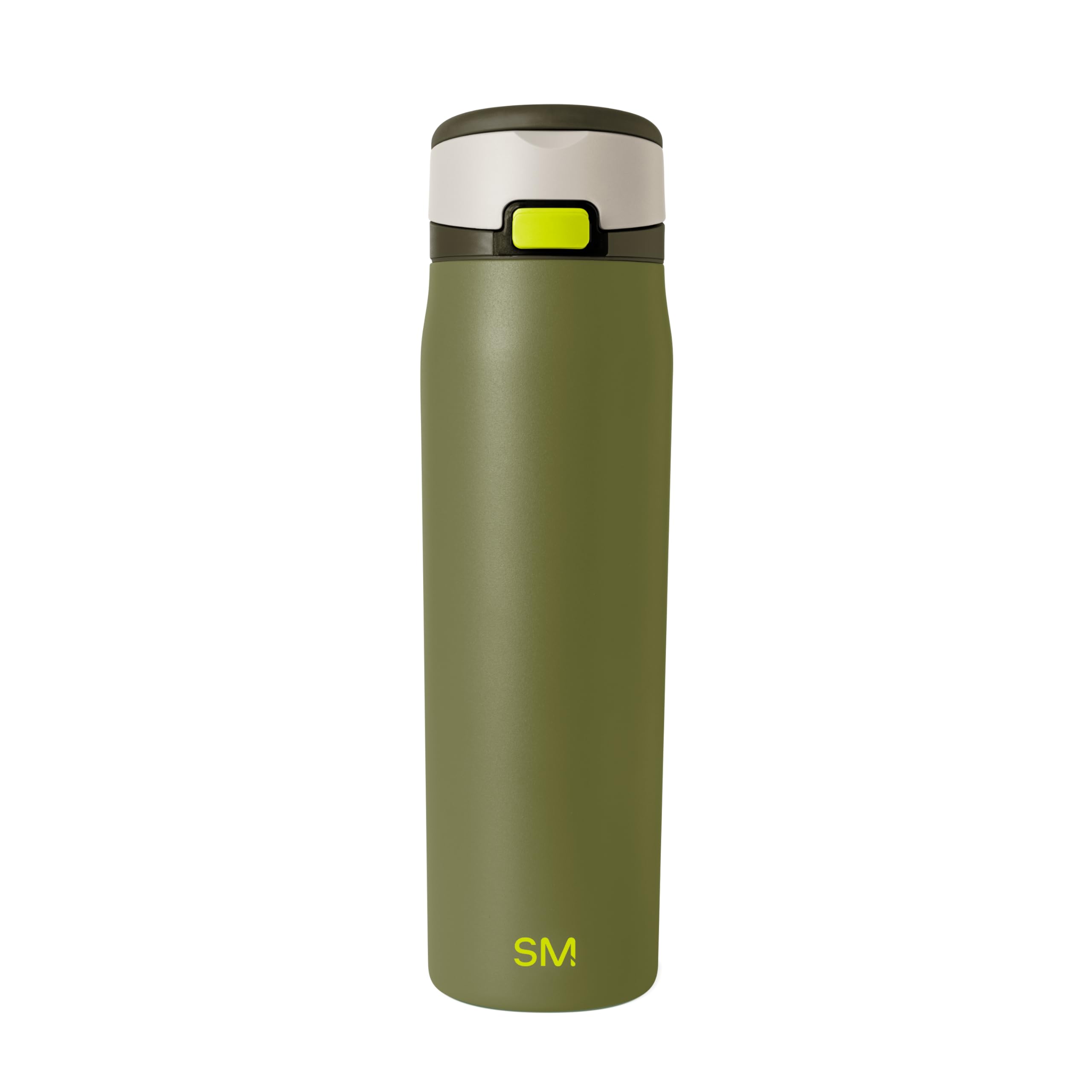 Simple Modern front view of olive Mesa Loop bottle showing sleek insulated profile and color benefit