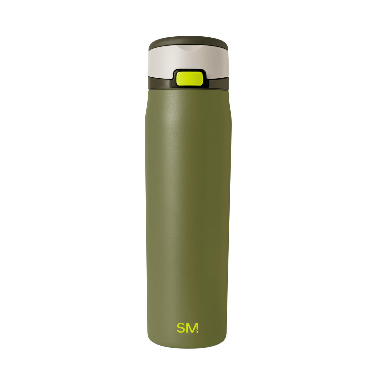 Simple Modern front view of olive Mesa Loop bottle showing sleek insulated profile and color benefit
