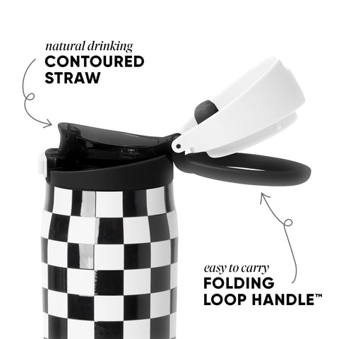 Simple Modern Mesa Loop lid closeup highlighting covered straw and leak protection