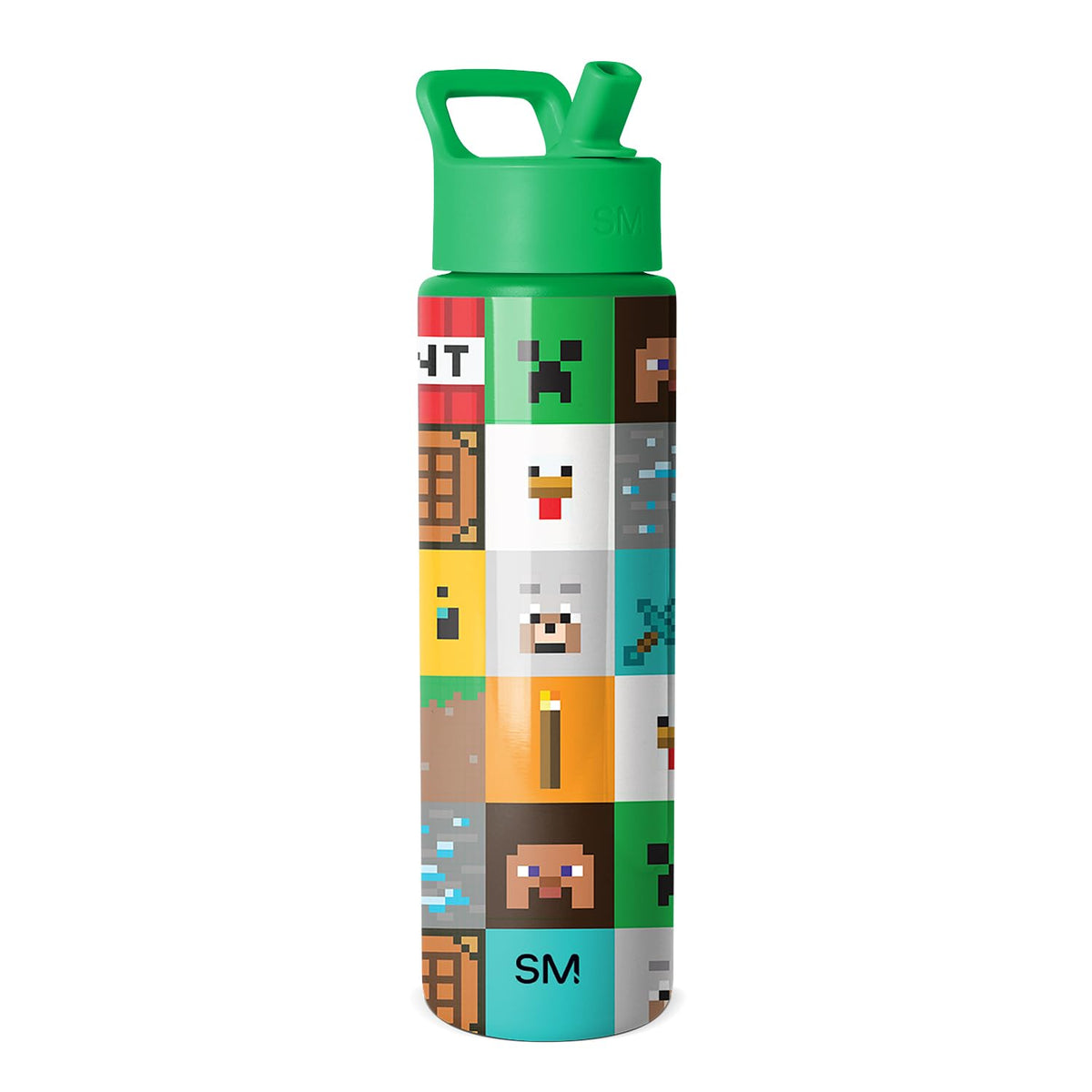 Simple Modern bottle front view showing Minecraft design and durable finish