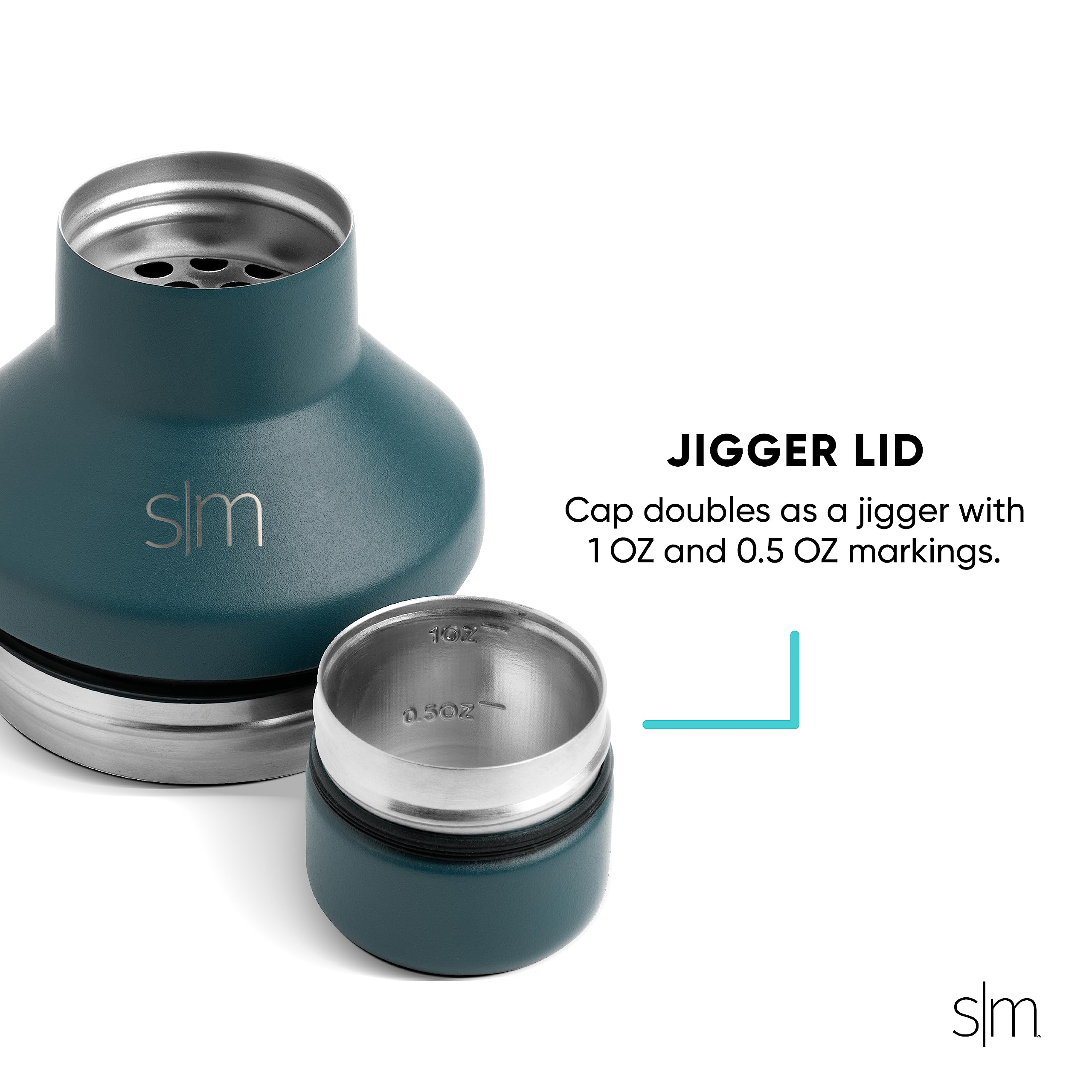 Simple Modern shaker stainless steel finish detail highlighting durable construction and fingerprint resistance