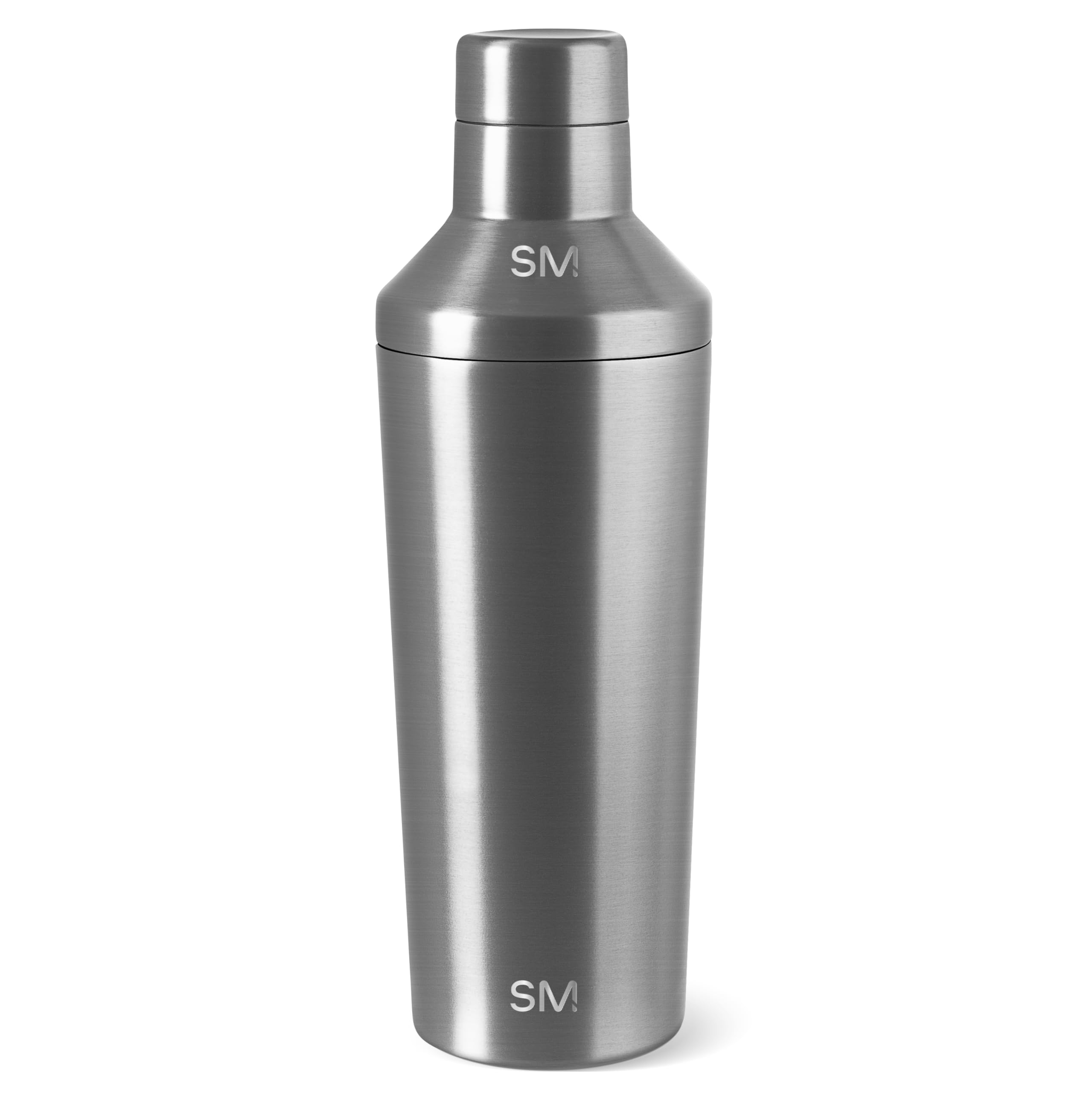 Simple Modern shaker front view showing sleek stainless steel and secure lid for spill prevention