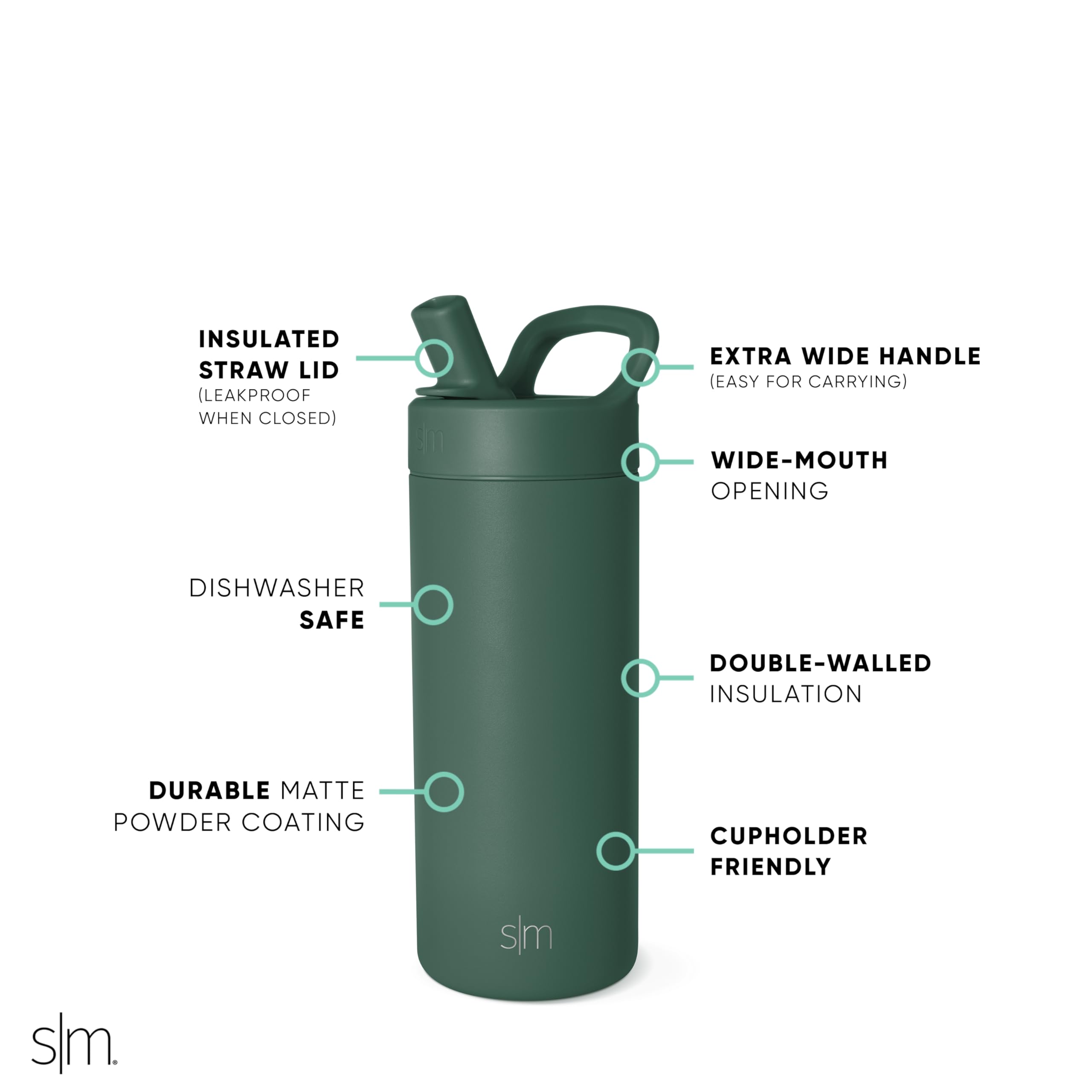 Simple Modern 16oz bottle in car cupholder showing compact fit and convenience