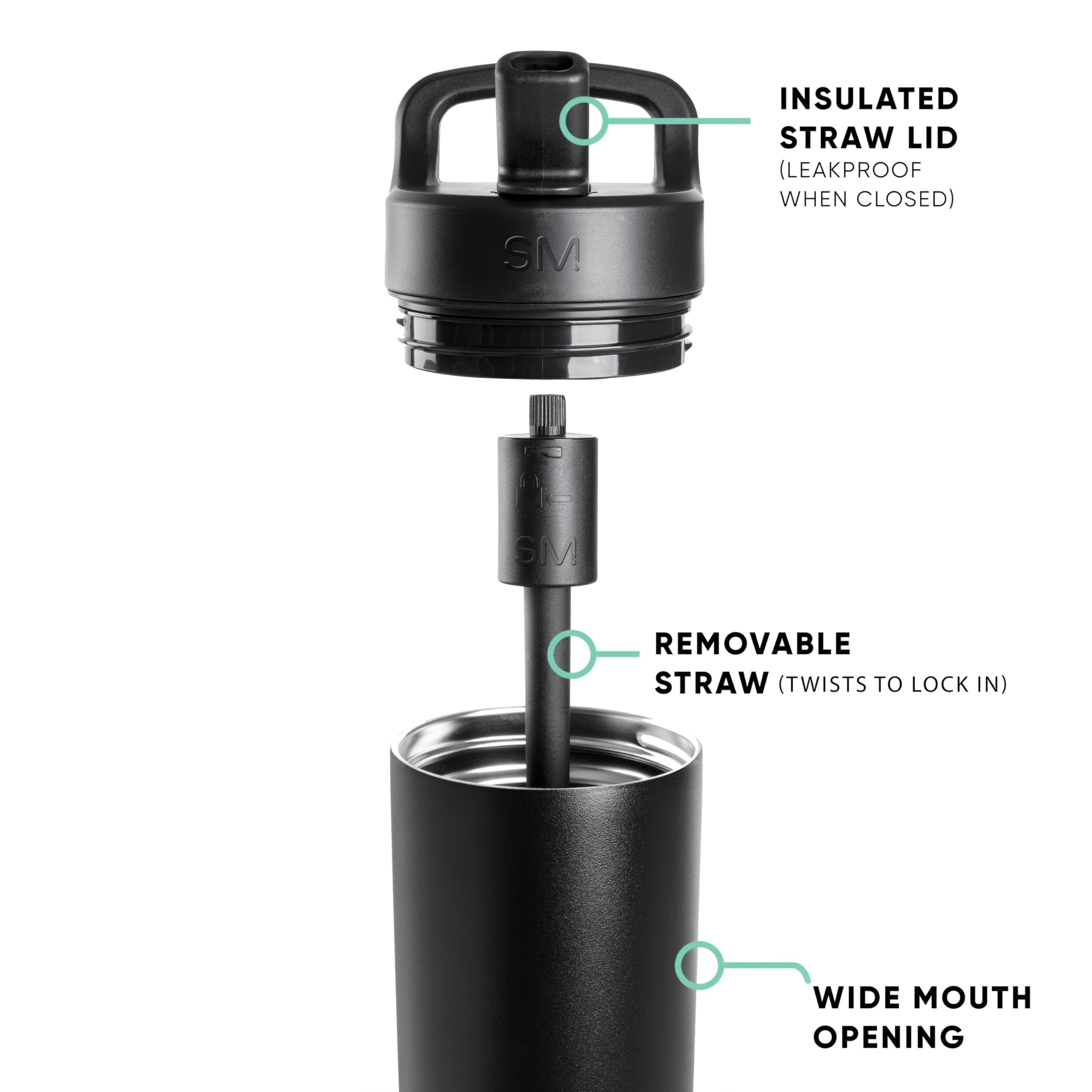Simple Modern close-up of straw lid showing leak-proof nozzle for fast sipping