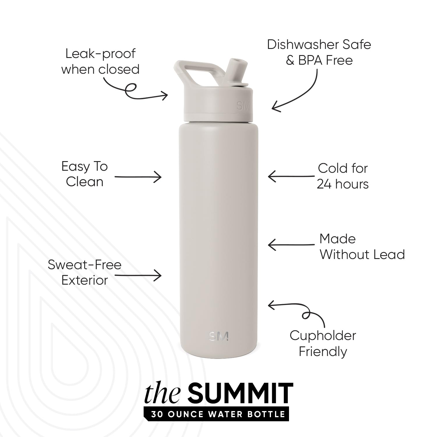 Simple Modern Summit straw lid closed detail showing leak-resistant nozzle benefit: confident travel