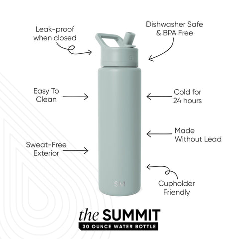 Simple Modern Summit straw lid close-up showing leak-resistant nozzle benefit: spill control