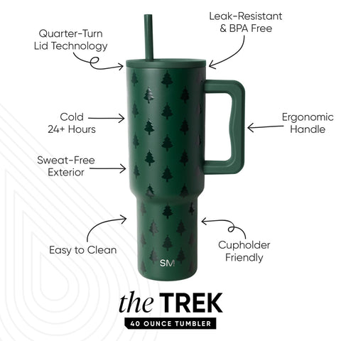 Simple Modern Trek 40oz next to a coffee mug showing capacity and everyday scale