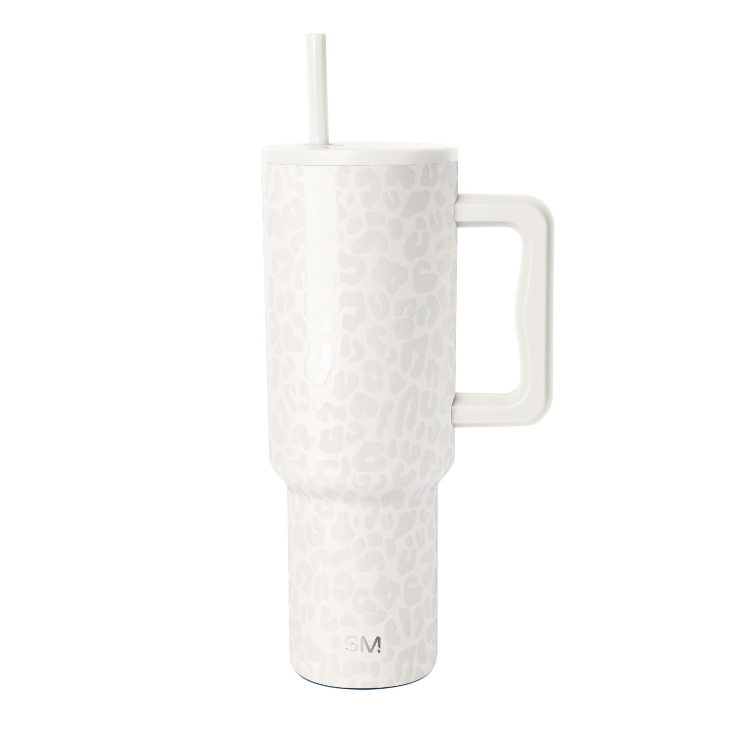 Simple Modern Trek front view leopard showing full tumbler and handle for easy carry