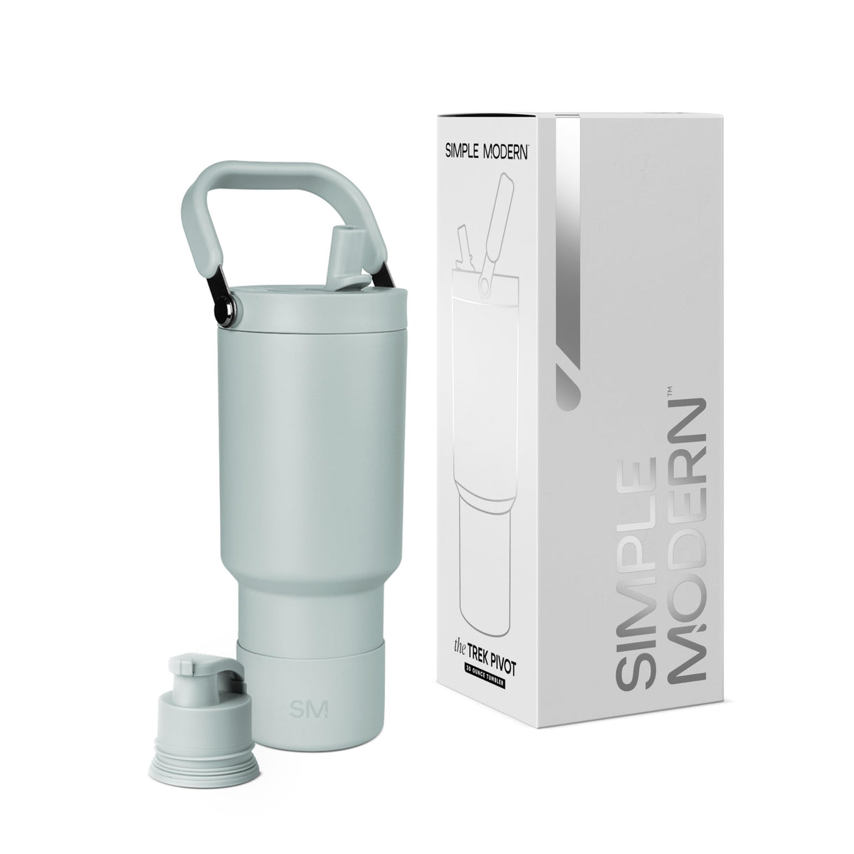 Simple Modern Trek Pivot front view showing green finish and handle, durable daily hydration