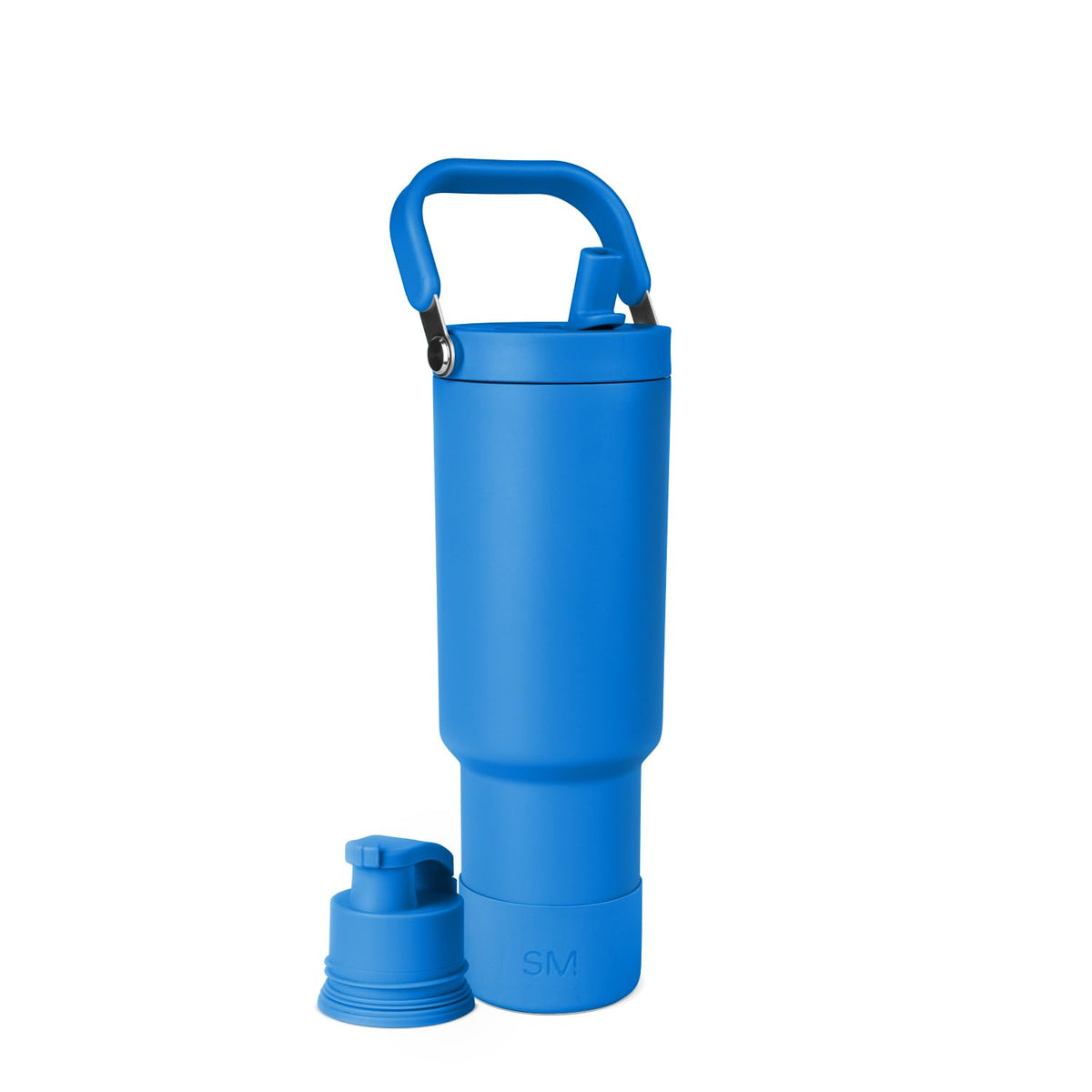 Simple Modern Trek Pivot front view showing blue finish and handle, durable design benefit