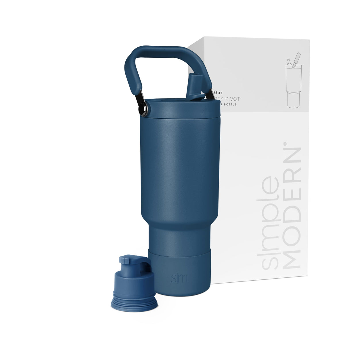 Simple Modern Trek Pivot front view showing blue finish and handle for easy carrying