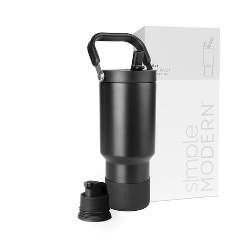 Simple Modern front view of 30oz black Trek Pivot showing sleek insulated design and portability