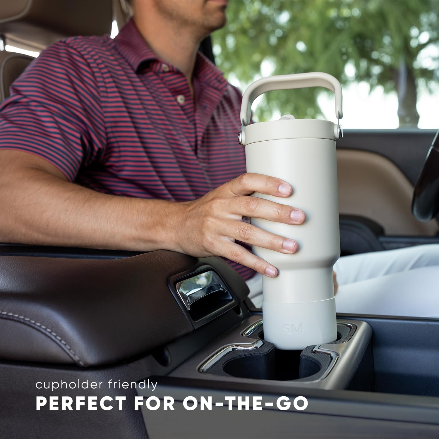 Simple Modern straw lid detail on Trek Pivot highlighting convenient hands-free sipping