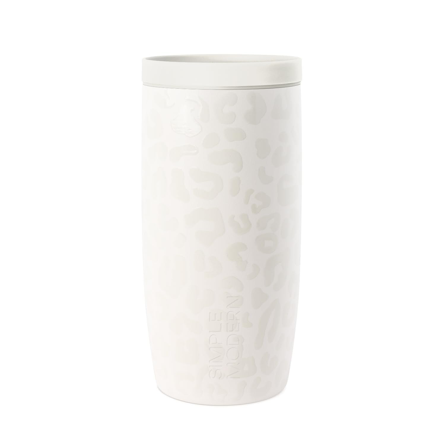 Simple Modern front view of leopard travel mug highlighting design and convenience
