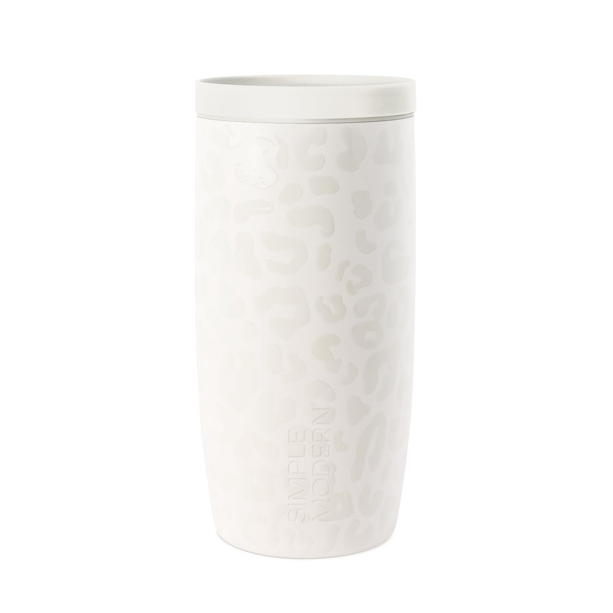 Simple Modern front view of leopard travel mug highlighting design and convenience