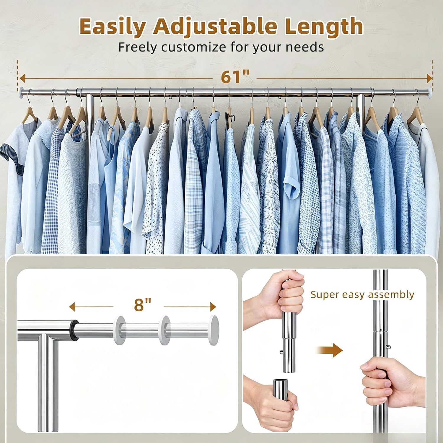 Simple Trending telescoping horizontal bar extended to show adjustable width benefit